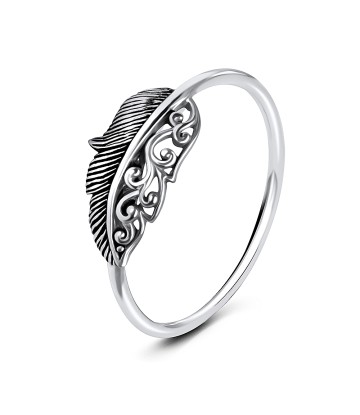 Half Filigree And Half Feather Silver Ring NSR-3262